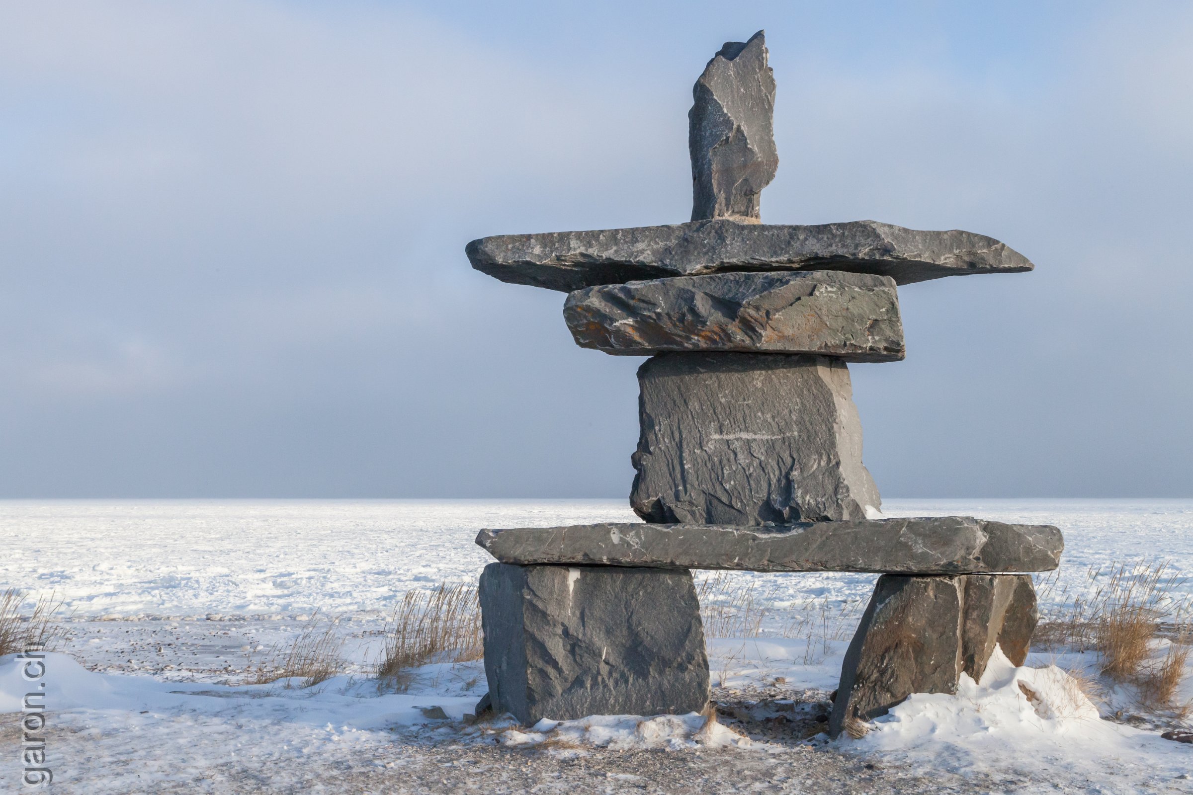 Manitoba, Churchill, Inukshuk on Hudson Bay side 