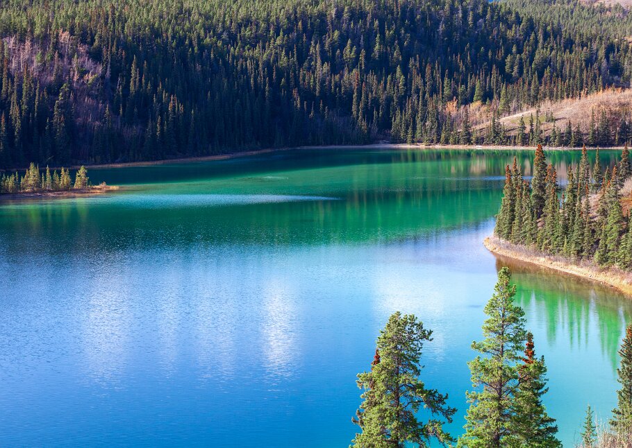 Carcross, Emerald Lake with its intense green color